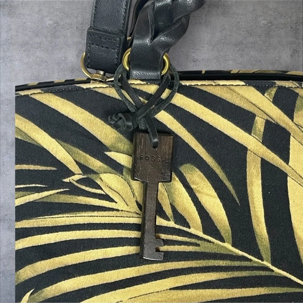 Vintage Y2K Fossil Handbag Fan Palm Print Crossbody Double Handle Satchel Tote